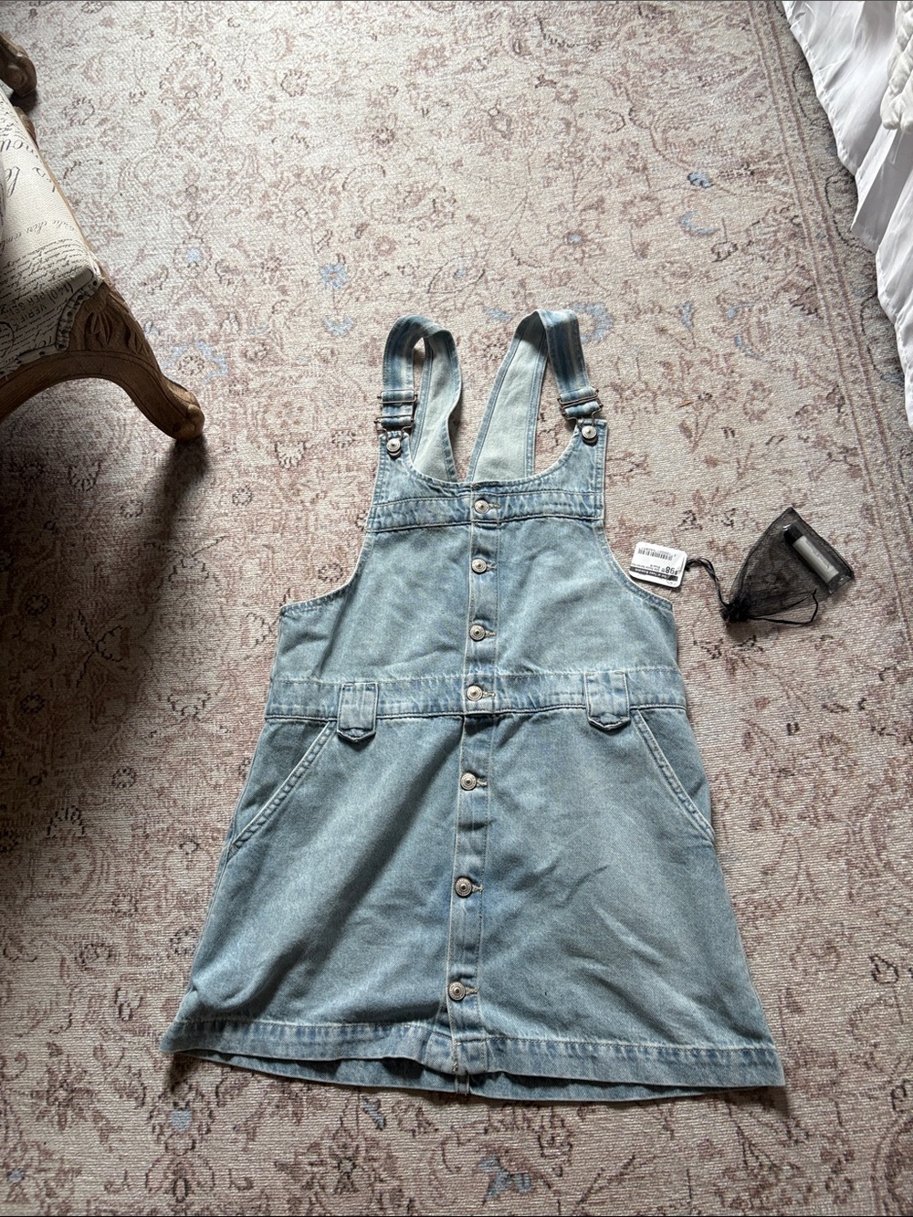 We The Free Washed Blue Denim Pinafore Mini Dress